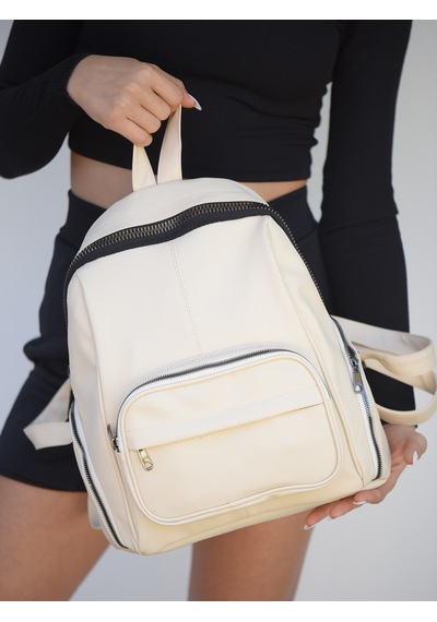 Jara Bag Frida Kadın Sırt Çantası Şık, Yumuşak Dokulu Ve 5 Bölmeli Krem
