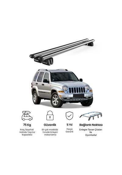 Pençe Jeep Cherokee Kj 2001-2008 Uyumlu Gri Ara Atkı Port Bagaj Tavan Barı
