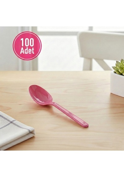 100 Adet Pembe Plastik Lüx Parti Kaşığı