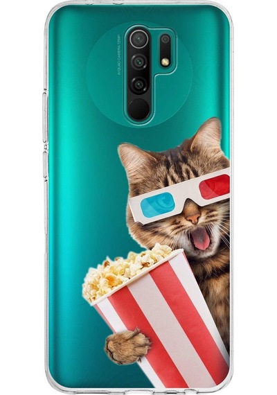 Xiaomi Redmi 9 İle Uyumlu 1mm Slim Fit Kedi 1 050b Baskılı Şeffaf Kılıf Şeffaf
