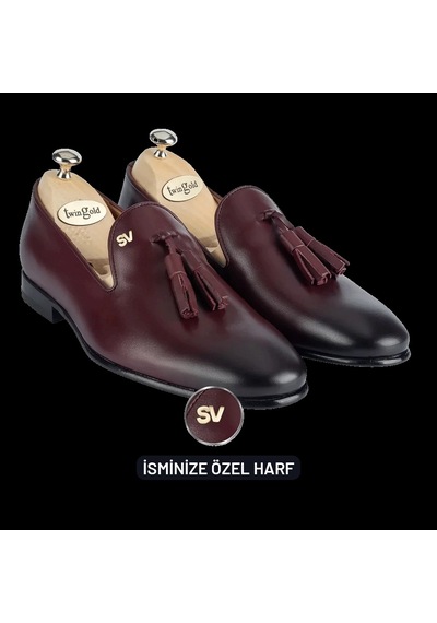 Twingold Antik Deri Püsküllü Kösele Erkek Ayakkabı - Twgp006 Bordo