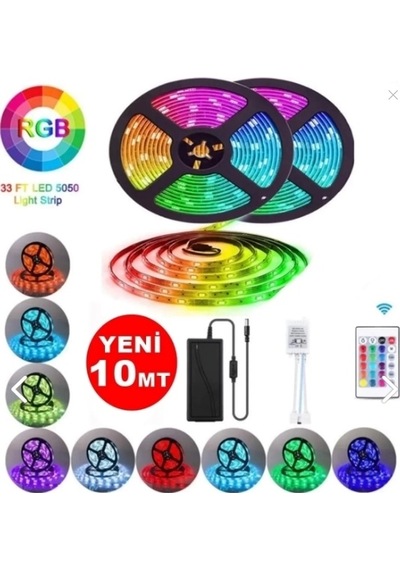 10 Mt Animasyonlu Tak Çalıştır Kumandalı Trafolu Rgb Şerit Işık Aydınlatma Şerit Led Renkli