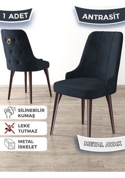 Canisa Newa Serisi, 1.sınıf Babyface Kumaş Kahve Metal Ayaklı Gold Halkalı, 4 Adet Antrasit Sandalye Sandalye Antrasit Ayakları Kahve