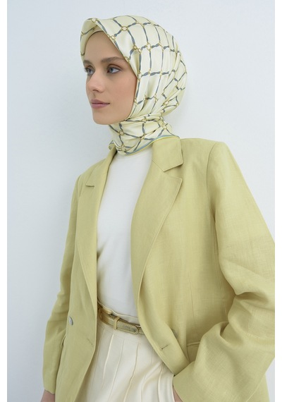 Armine Saf İpek Sura Eşarp-2026 İlkbahar-yaz- 953800d Krem-Mavi