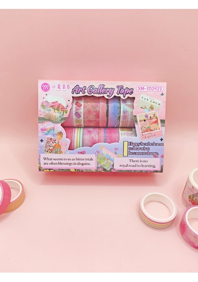 Art Vintage Washi Tape Bant Yapışkanlı Maskeleme Kağıdı Desenli Bant 12'li - Pembe Van Gogh Tabloları 1