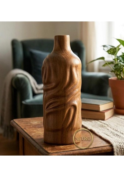 Dalgalı Dekoratif Vazo Seramik Şık Vazo El Yapımı Özel Seri 24 Cm Kahverengi