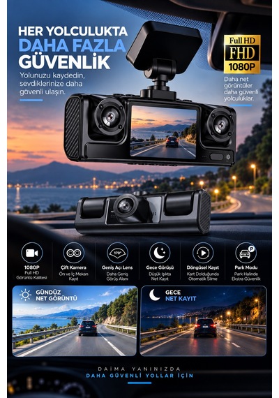 Çift Kameralı 1080p Full Hd Araç Kayıt Kamerası - Lisinya