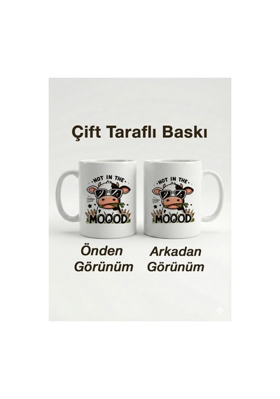 Not In The Moooood İnek Tasarımlı Beyaz Kupa Bardak - 330 Ml Porselen Kupa Çok Renkli - 876201299 Çok Renkli - 876201299 Çok Renkli
