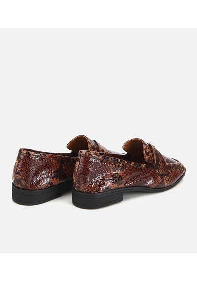 Hotiç Kadın Deri Kahverengi Yılan Desenli Klasik Loafer