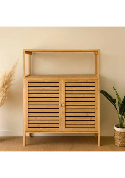 Go İthalat Çok Amaçlı Dolap Ahşap Bambu Organizer Raflı 66x33x85cm