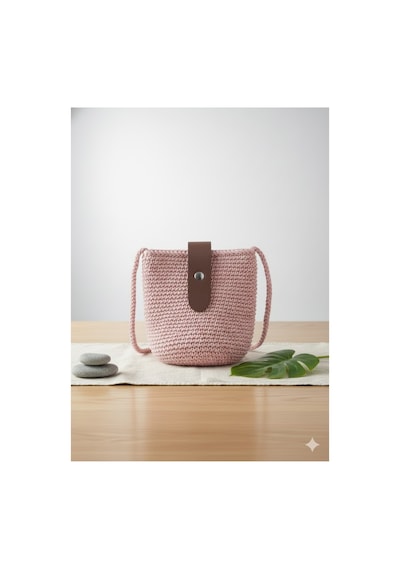 Elörme Çapraz Çanta İp Örme Pudra 15x15x50 Pudra