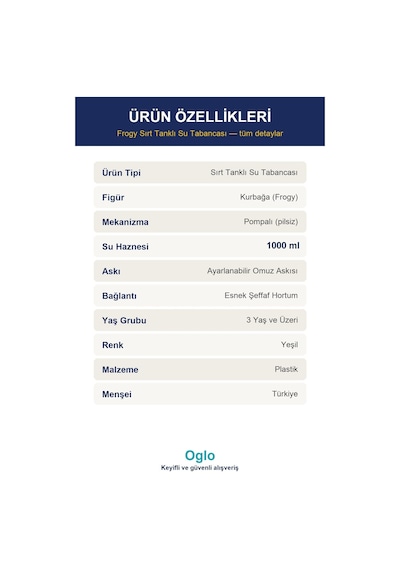 Su Tabancası Sırt Çantalı Pompalı Frogy Su Depolu Tanklı Çocuk Su Tüfeği, Yaz Bahçe Havuz Oyuncağı 3+ Yaş