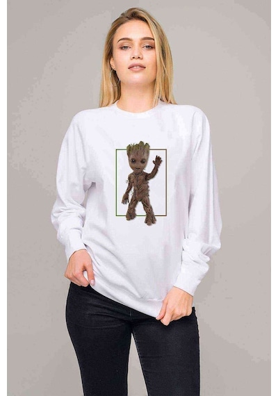 Groo 25T Baskılı Beyaz Kadın Sweatshirt