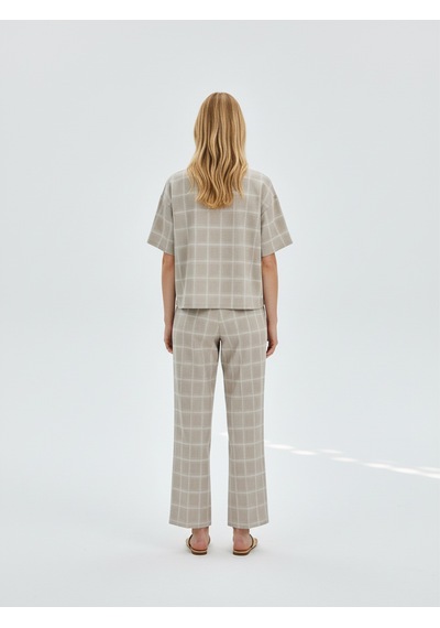 Xint Bej Pamuk Dokulu Oversize Pantolon 470541