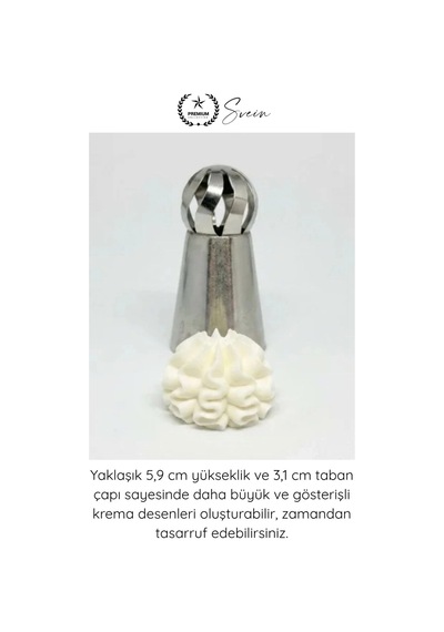 Pastasüsleme Pasta Süsleme 5'li Profesyonel Büyük Boy Paslanmaz Çelik Krema Sıkma Fırfır Duy Uçları Gri
