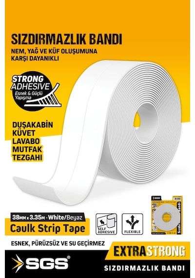 Sgs 1241 Küf Tutmaz Duşakabin Küvet Lavabo Su Sızdırmazlık Bandı 38mm X 3.35m