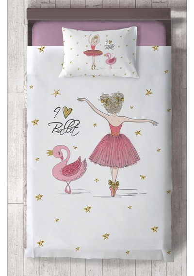 Mekta Home Bebek Ve Çocuk Odası Pembe Balerin Ve Kuğu Desenli Yatak Örtüsü Renkli