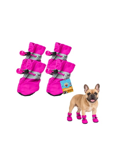 Patibon Su Geçirmez Köpek Botu 4 Lü Set - Yansıtıcı Şeritli & Kaymaz Taban M 4 Beden Pembe