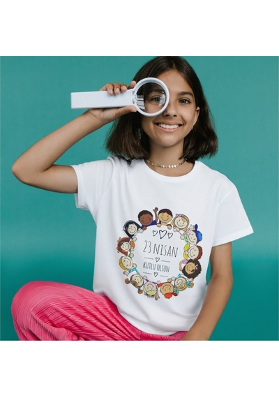Alpşan Ticaret 23 Nisan Bayram Baskılı Çocuk Tshirt 45 Beyaz