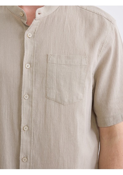 Lcwaıkıkı Classic Bej Regular Fit Keten Görünümlü Erkek Gömlek