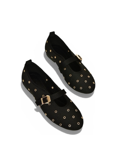 Fox Shoes Y820410104 Siyah Triko Kumaş Kadın Babet Siyah