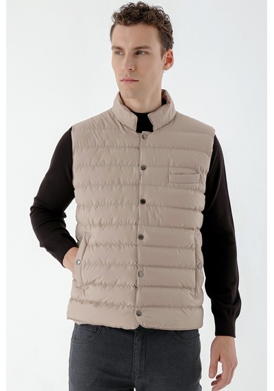 Morven Erkek Bej Polyester Çıtçıtlı Kapitone Yelek