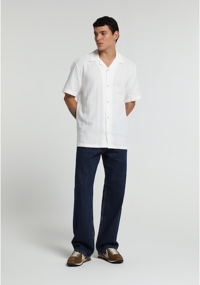 Colin's Colins Relaxed Fit Apaj Yaka Düz Erkek Beyaz Kısa Kol Gömlek Cl1080096 Q1.v1 Wht