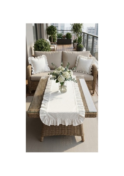 %100 Pamuk Özel Desenli Fırfırlı Runner 40x110 Beyaz - 900627415 Beyaz