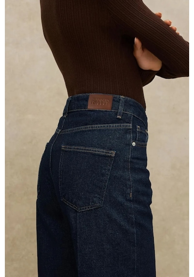 Hiccup Geniş Paça Raw Kot Pantolon Koyu Mavi Denim