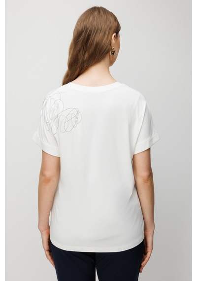 On Kadın Büyük Beden Tek Omzu Zincirli V Yaka T-shirt 71368 Ekru