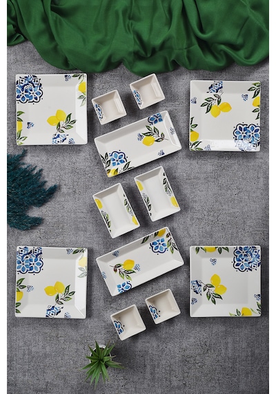 Piatti Naturali 12 Parça 4 Kişilik Limon Kahvaltı Takımı Handmade Sunum Set Çok Renkli