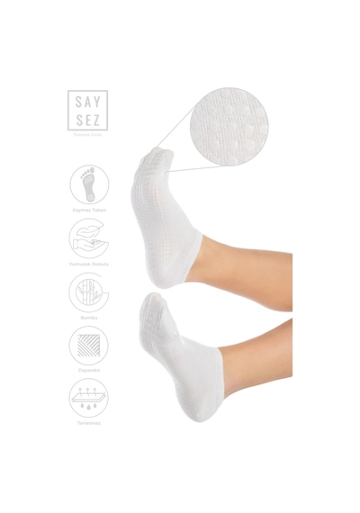 Saysez Bambu Kadın Kaydırmaz Taban Beyaz Silikon Baskı Pilates Yoga Fitness Dans Aktivite Patik Çorabı Renkli