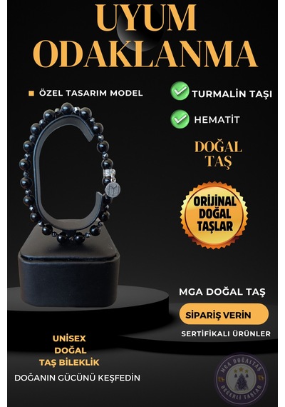 Turmalin Taşı Bilekliği Doğal Taş Bilekliği Uyum Odaklanma Bilekliği Parlak Siyahımımsı Parlak Siyahımımsı