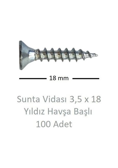 Sunta Vidası, 3,5 X 18 Mm, 100 Adet, Yhb Vida 3,5 x 18