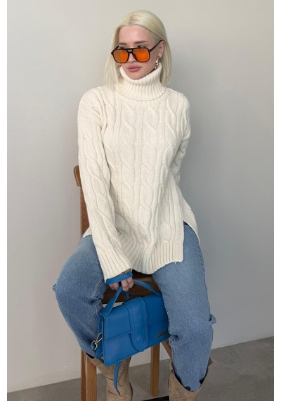 Madmext Ekru Boğazlı Triko Kazak Mg2376 Ekru