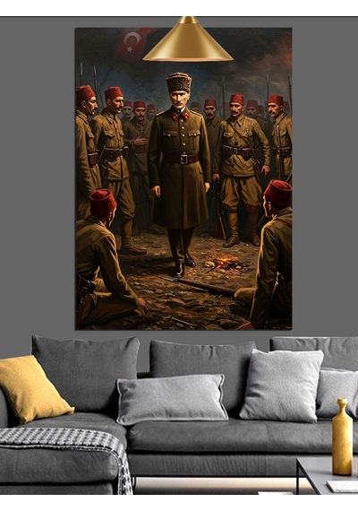 Mustafa Kemal Atatürk Ve Askerleri Dekoratif Kanvas - Mdf Ahşap Tablo