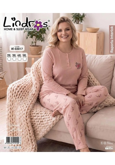 Boyraz Lindros Kadın Düğme Yaka Raporlu İnterlok Kışlık Battal Pijama Takımı 03017 - 1 Adet Pudra Boyraz Lindros Kadın Düğme Yaka Raporlu İnterlok Kışlık Battal Pijama Takımı 03017 - 1 Adet Pudra