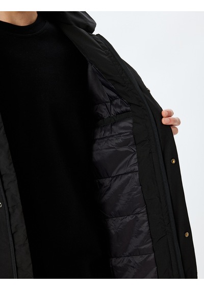 Koton Fermuarlı Slim Fit Çıkarılabilir Kapşonlu Yağmurluk Mont Siyah 5wam00005hw Siyah