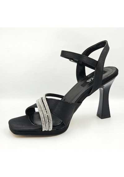 Asya 104070 Siyah Saten Taş Detaylı Platform Topuklu 8cm Kadın Abiye Sandalet Ayakkabı