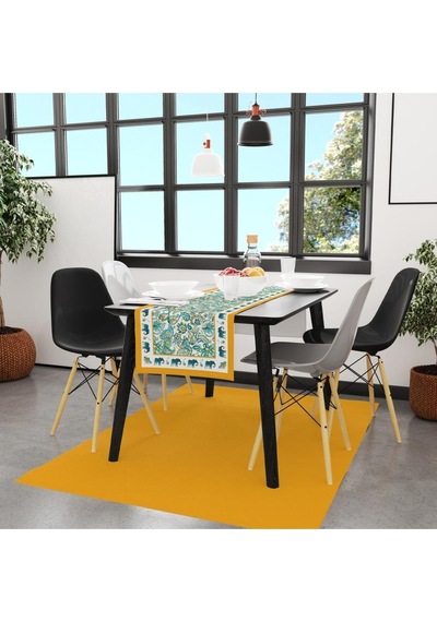 Blue Elephant Runner 140x45cm Mavi Fil Modeli Ince Keten, Uluslararası Yıkama Ve Solmama Sertifikası Çok Renkli