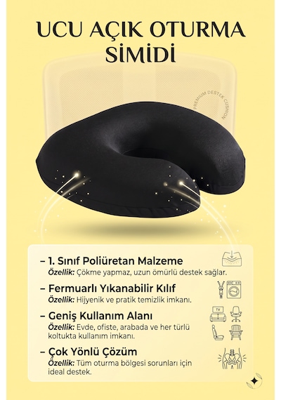Ucu Açık Oturma Simidi Çökme Yapmayan Orta Sert Sünger Minder 43 9.5 Cm Dvm-06s Siyah