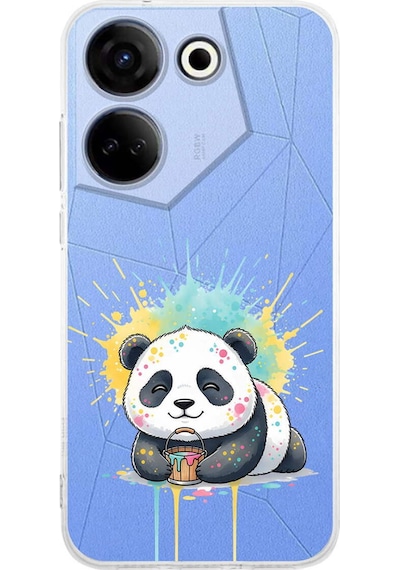 Tecno Camon 20 İle Uyumlu Splash Panda Tasarımlı Şeffaf Silikon Kılıf Şeffaf