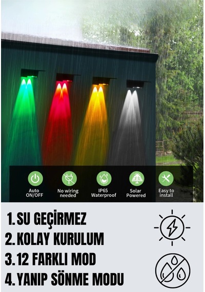 Yeni Model Solar Bahçe Aydınlatması Güneş Enerjili Duvar Lambası Merdiven Veranda Dekoratif Aplik Çok Renkli