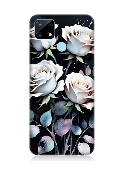 Realme 7i Uyumlu Beyaz Güller Sessizliği Desenli Silikon Kılıf Çok Renkli
