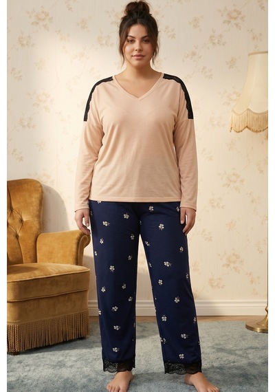 Siyah İnci Ten Rengi Büyük Beden Battal Boy Viskon Örme Pijama Takım 26224846 Siyah İnci Ten Rengi Büyük Beden Battal Boy Viskon Örme Pijama Takım 26224846