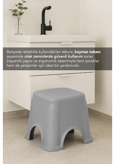 Kaymaz Banyo Taburesi - Kaydırmaz Tabanlı Çok Amaçlı Tabure 250 Kg Taşıma Kapasiteli Gri