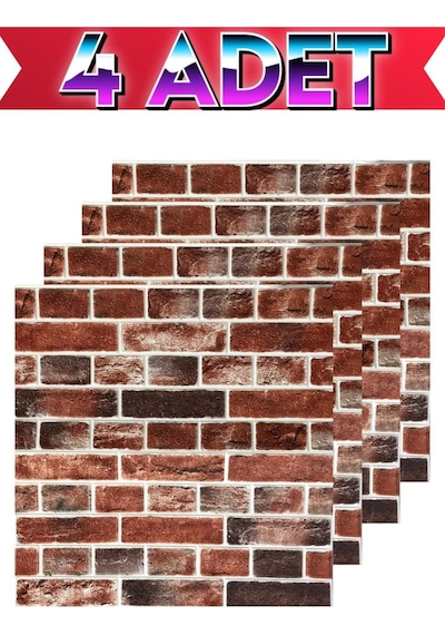 4 Adet 70cmx70cm Kendinden Yapışkanlı Kırmızı Taş Duvar Paneli Kağıdı Sticker Ofis Salon Otel Nw149 Kırmızı