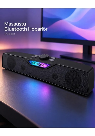 Rgb Işıklı Bluetooth 5. 4 Masaüstü Soundbar Hoparlör Usb Destekli Siyah