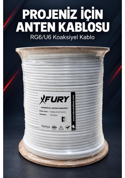 Fury 64 Tel Rg6-u6 Koaksiyel Tv Ve Uydu Anten Kablosu 300 Metre