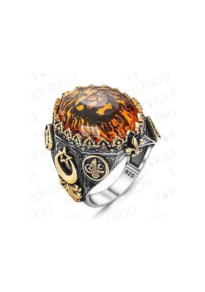 Takılingo 925 Ayar Gümüş 3d Aslan Ayyıldız İşlemeli Büyük Kasa Erkek Yüzük Gümüş